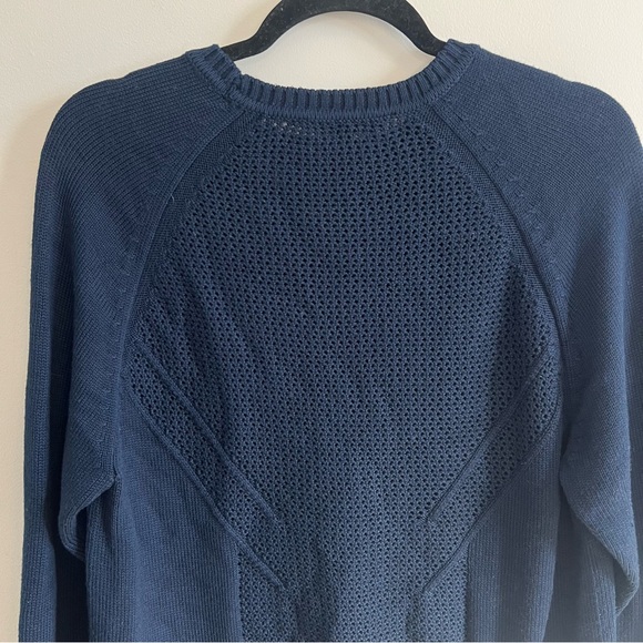 Athleta Cortina Knit Navy Blue Crew Neck Sweater Yoga Wool Cable Knit Active - Picture 9 of 10